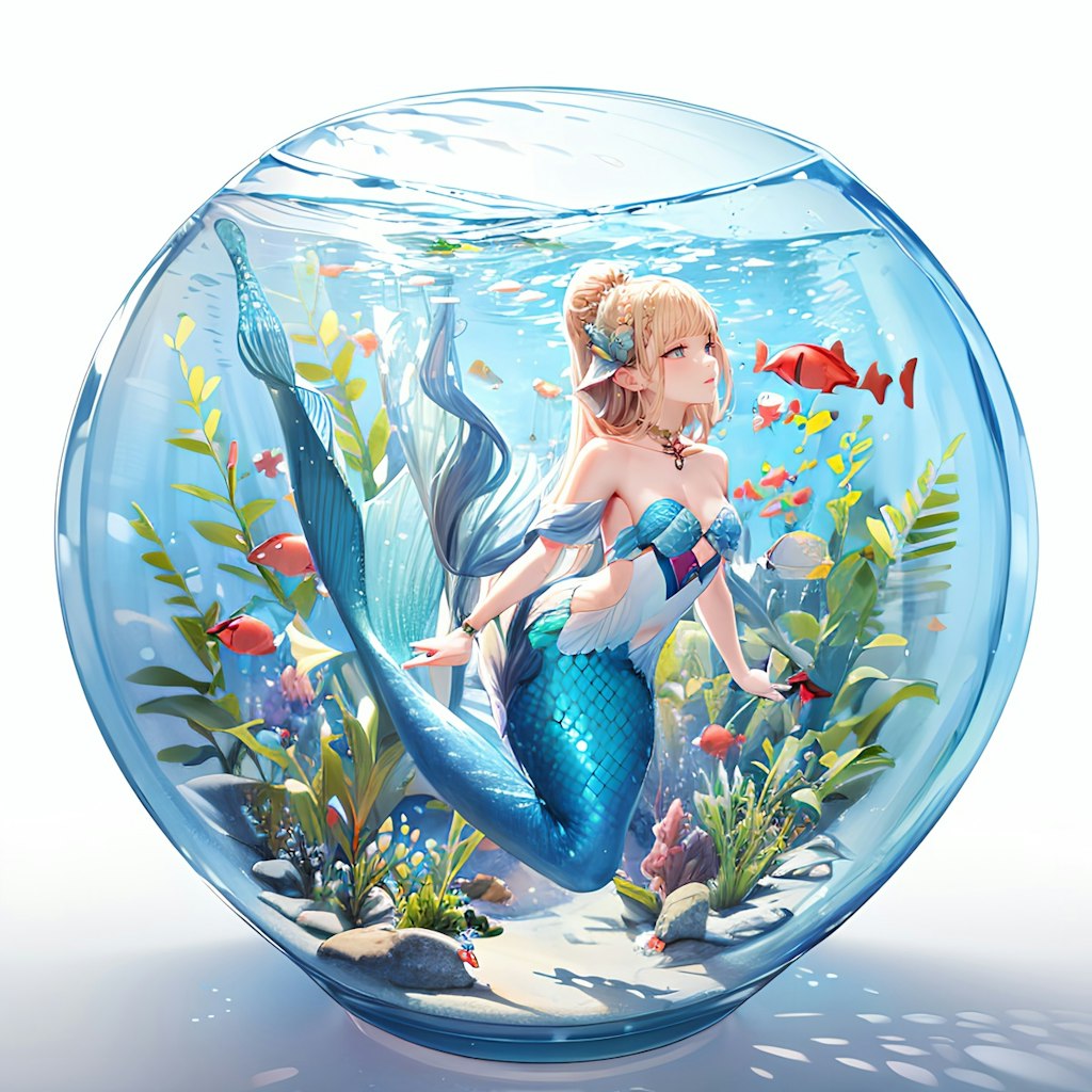 ファンタジーの海底に住む人魚姫とアクアリウムを融合した神秘的なアート