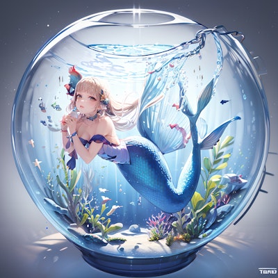 ファンタジーの海底に住む人魚姫とアクアリウムを融合した神秘的なアート