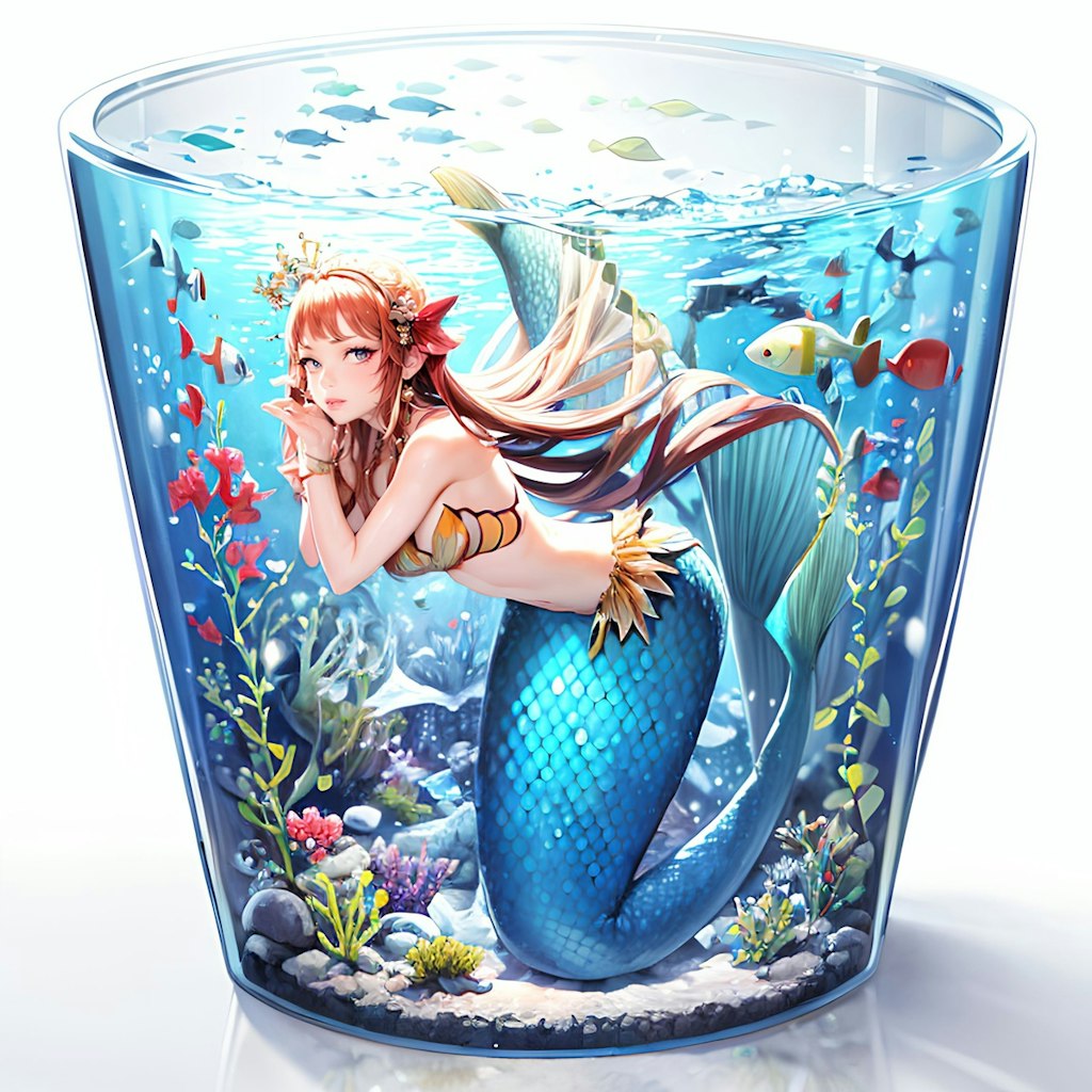 ファンタジーの海底に住む人魚姫とアクアリウムを融合した神秘的なアート