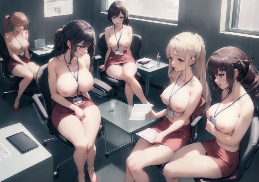 topless office meeting