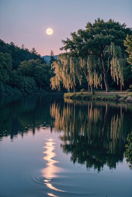 湖面に映る美しい月灯り