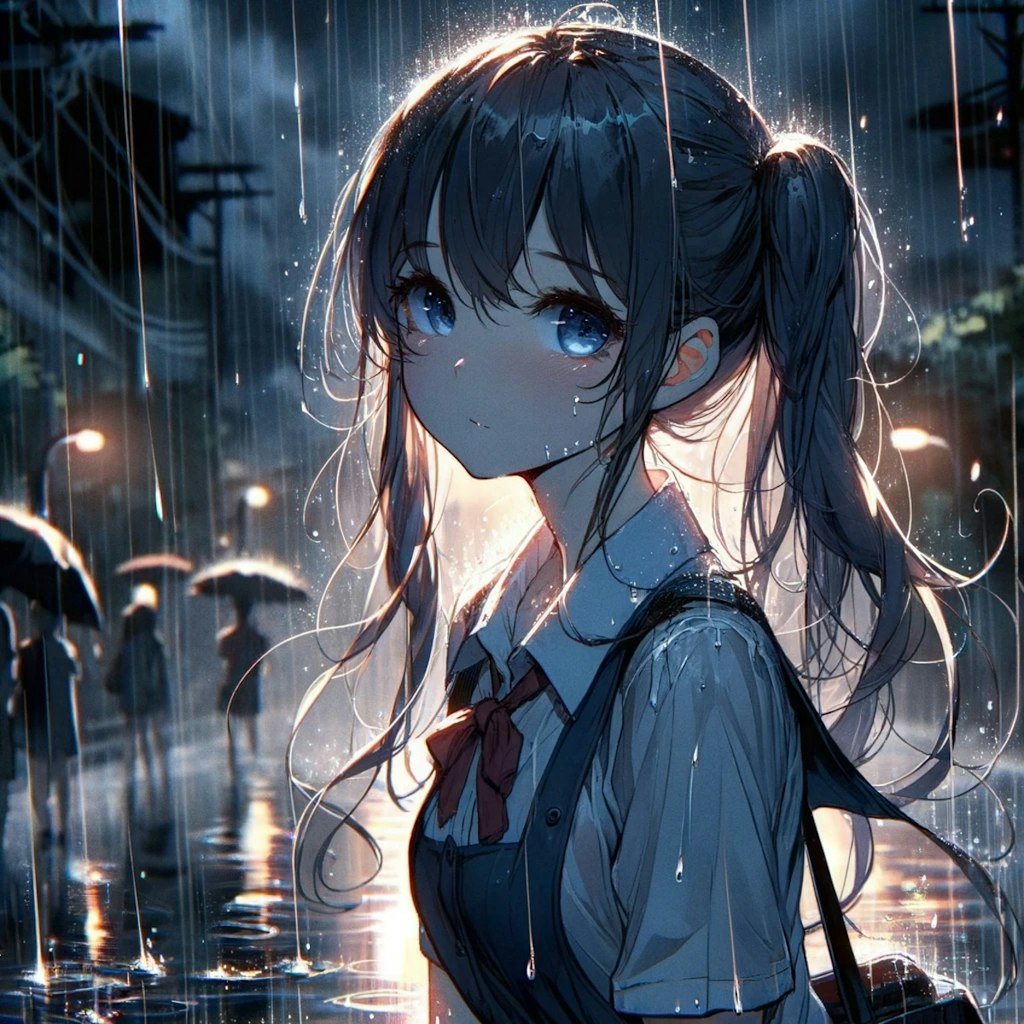 雨に濡れる女性