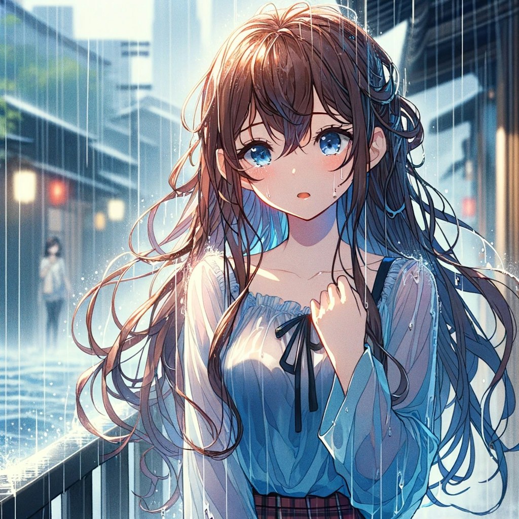 雨に濡れる女性