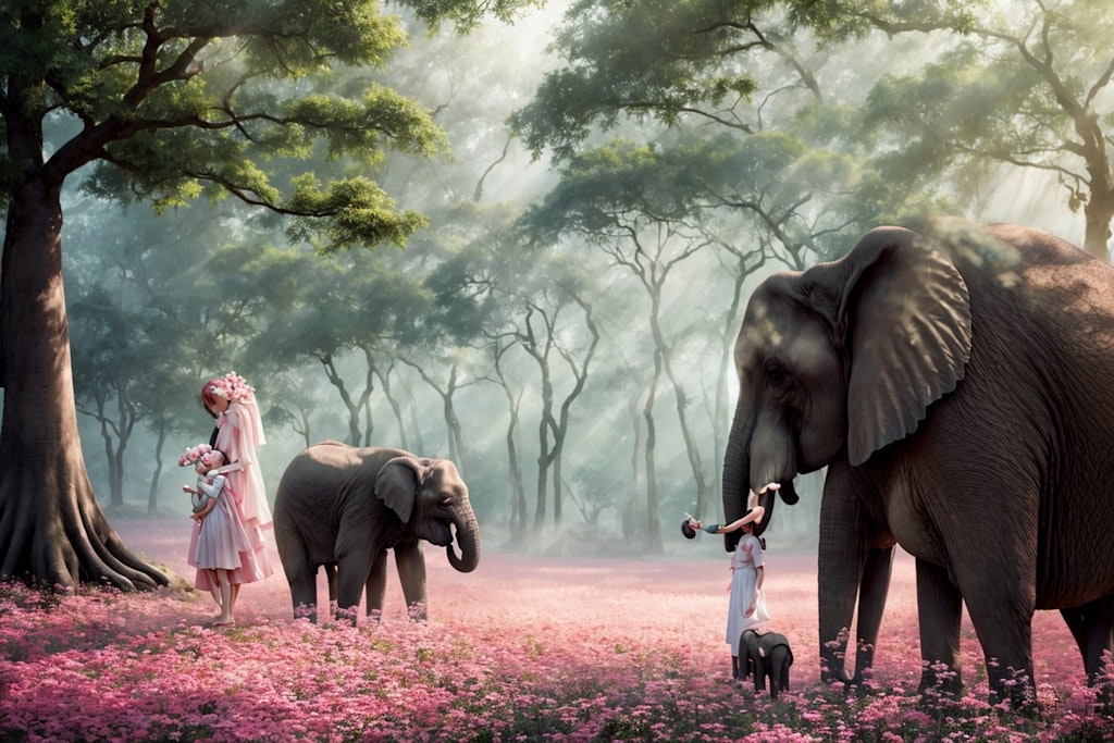 Elephants and flowers