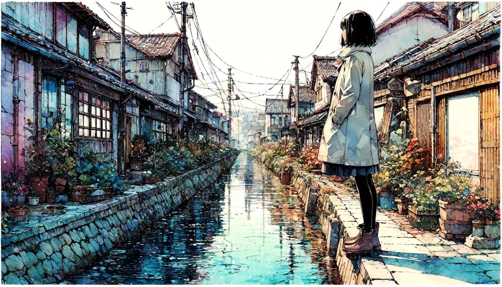 街と水たまり、少女235