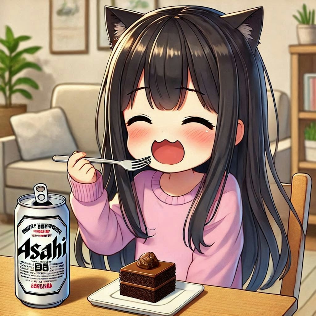 チョコケーキを食べて感動している小さな女の子