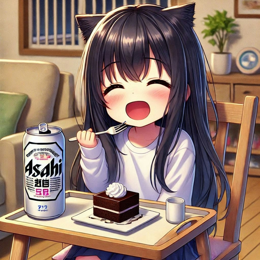 チョコケーキを食べて感動している小さな女の子