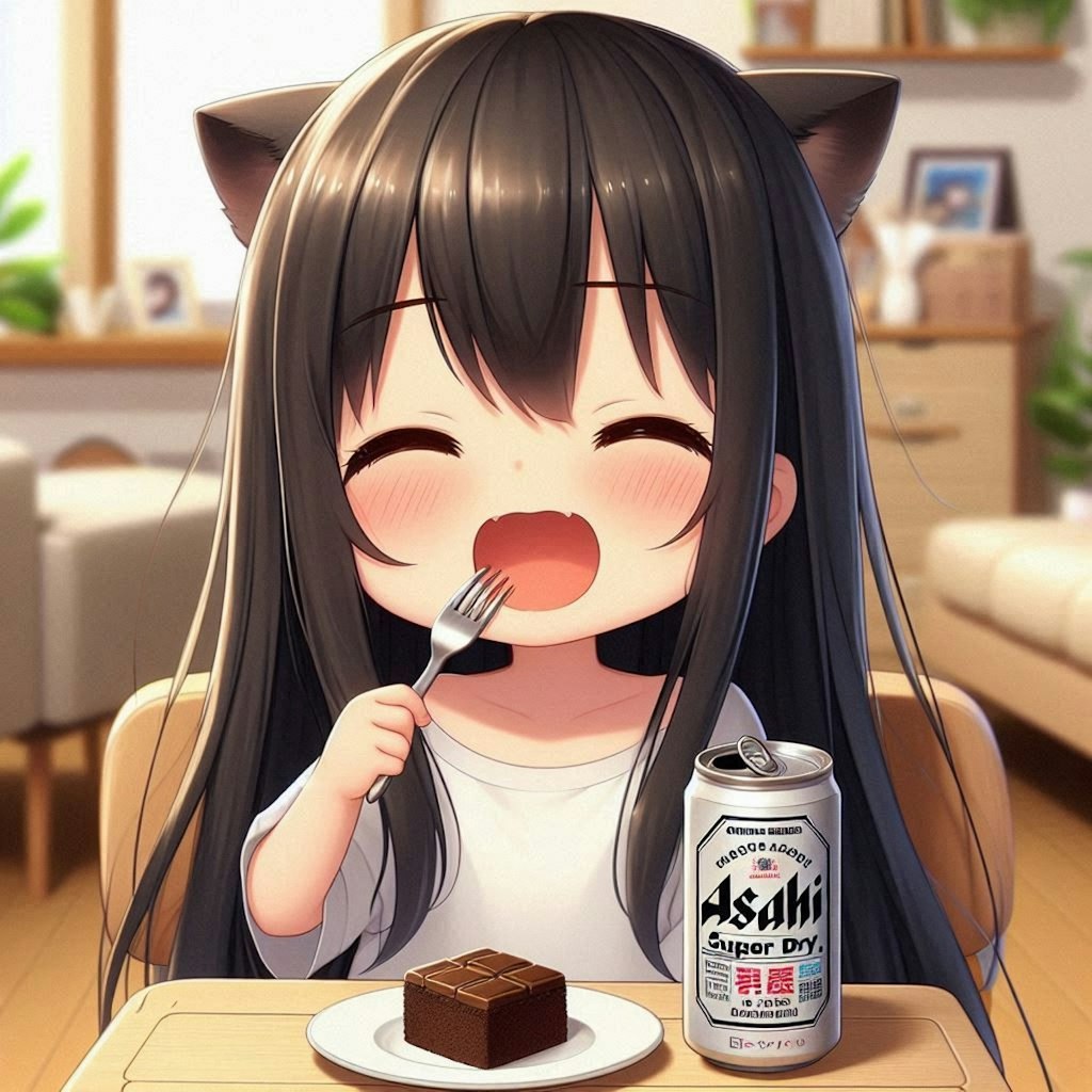 チョコケーキを食べて感動している小さな女の子