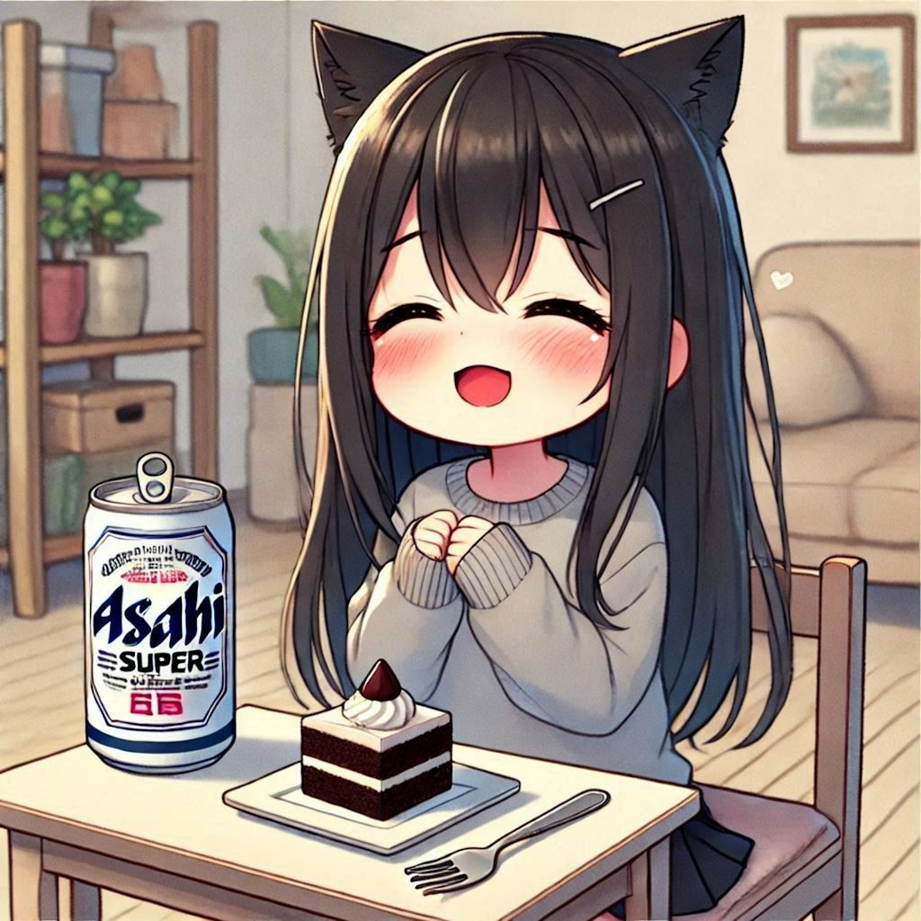 チョコケーキを食べて感動している小さな女の子