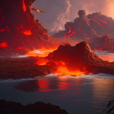 噴煙立ち上る火山島