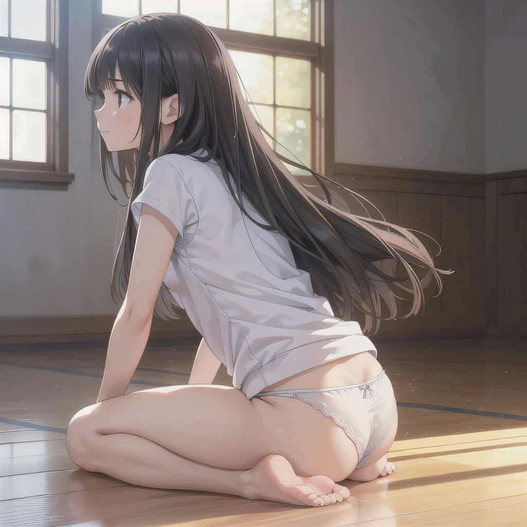 黒髪ロングで体操服の少女４