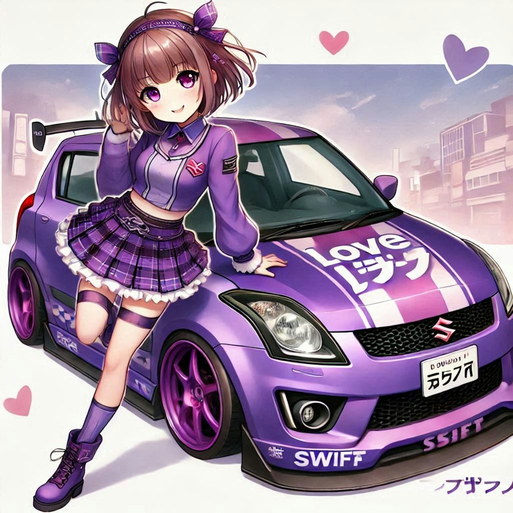 ラブライブキャラとパープルカラースズキスイフトスポーツのドリ車