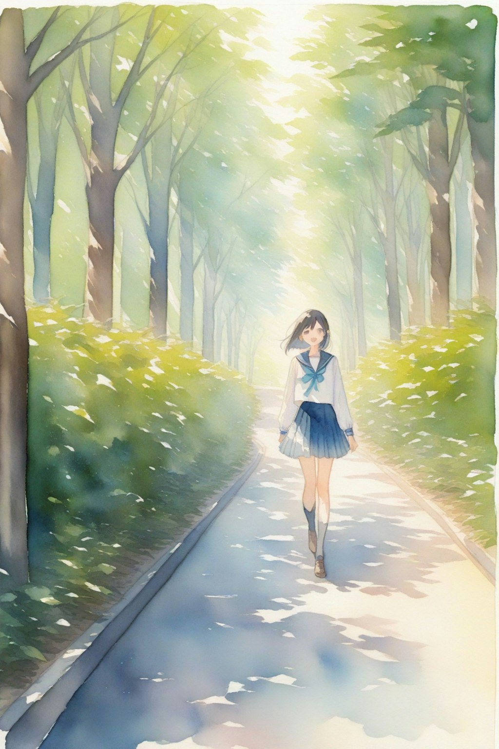 水彩画の女子高生