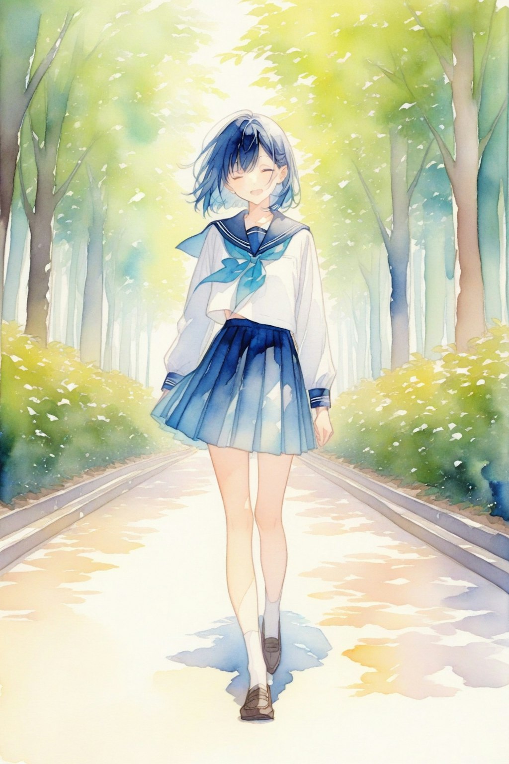 水彩画の女子高生
