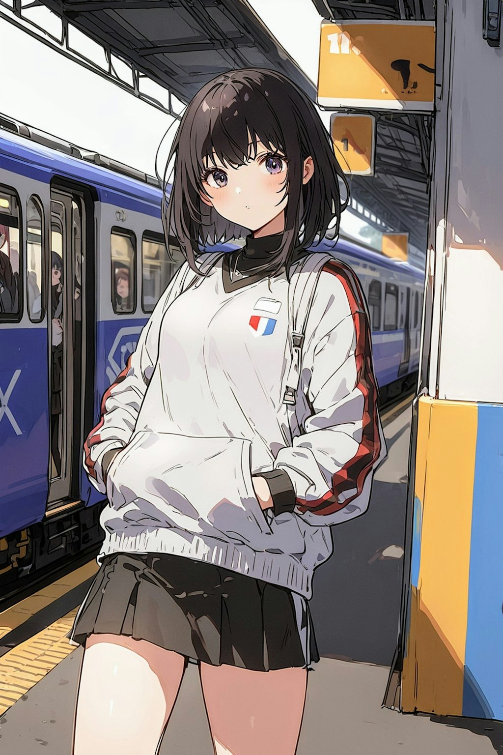 電車待ちの#黒髪少女