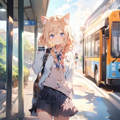 バス停のケモミミ少女