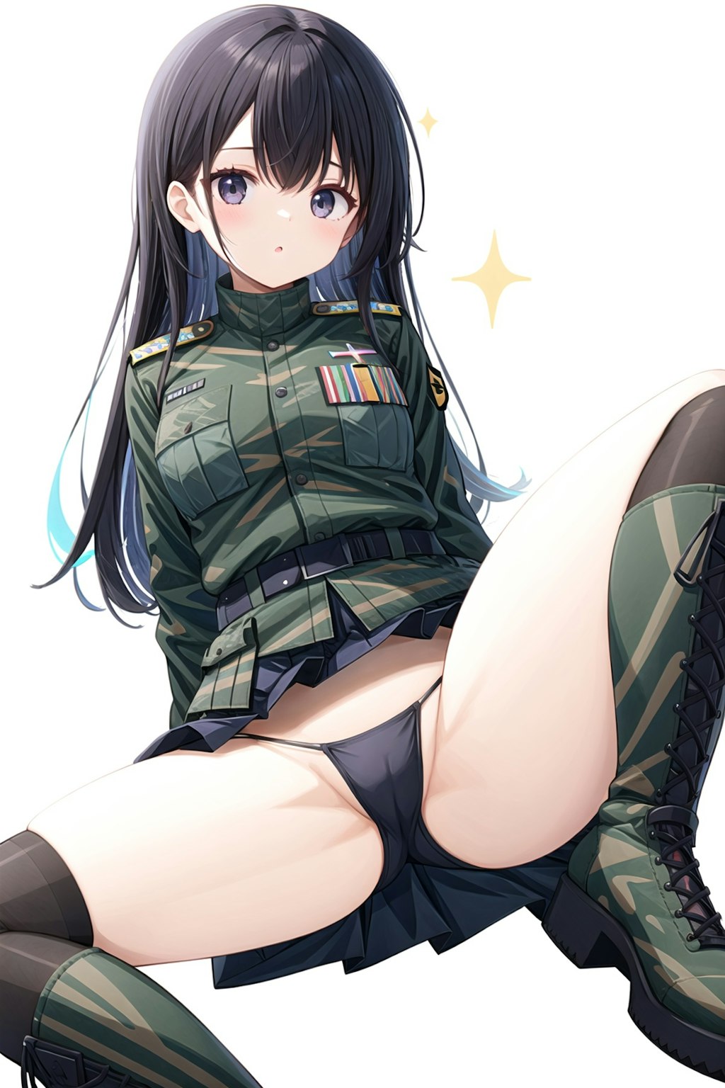 極小ビキニの軍服少女