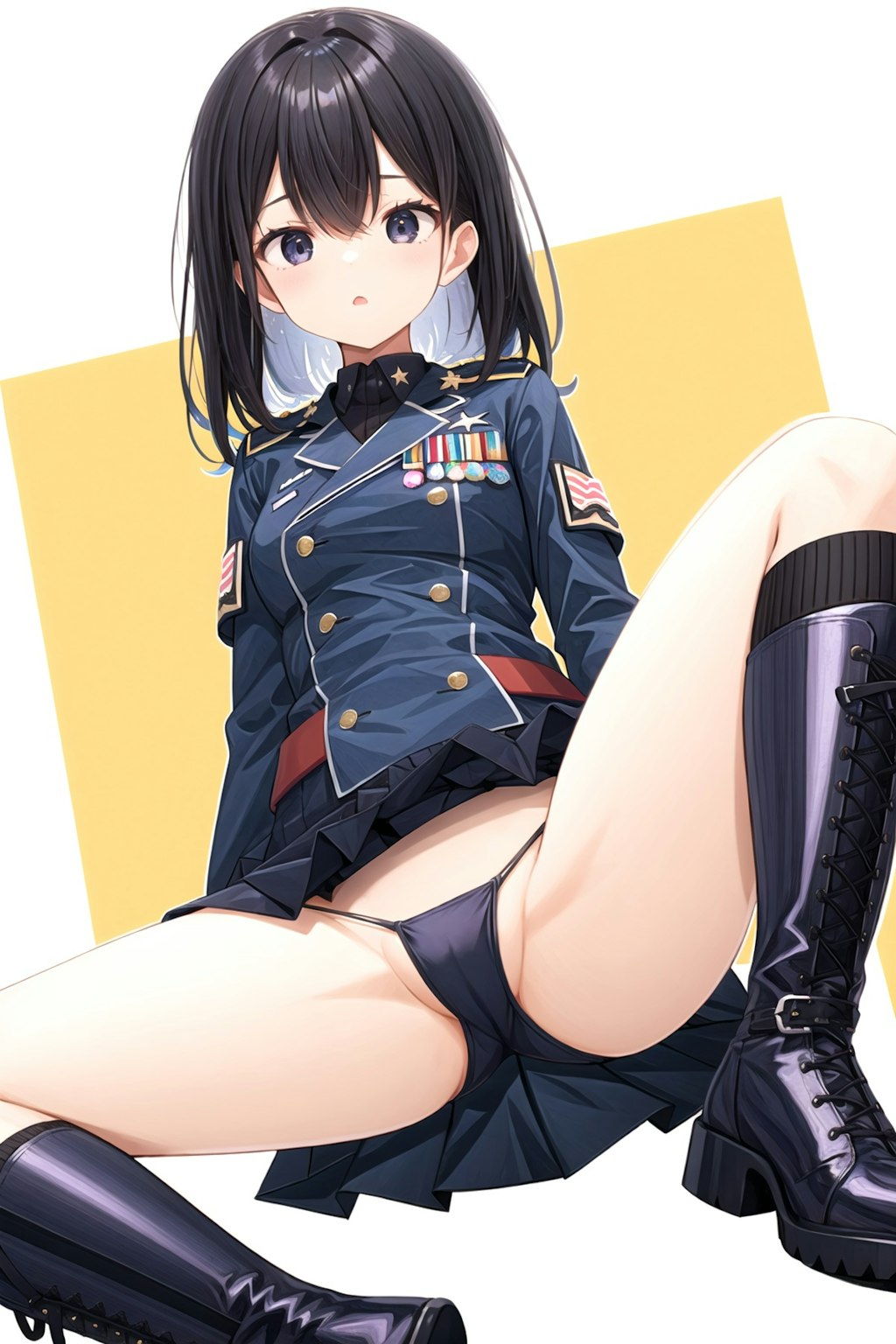 極小ビキニの軍服少女