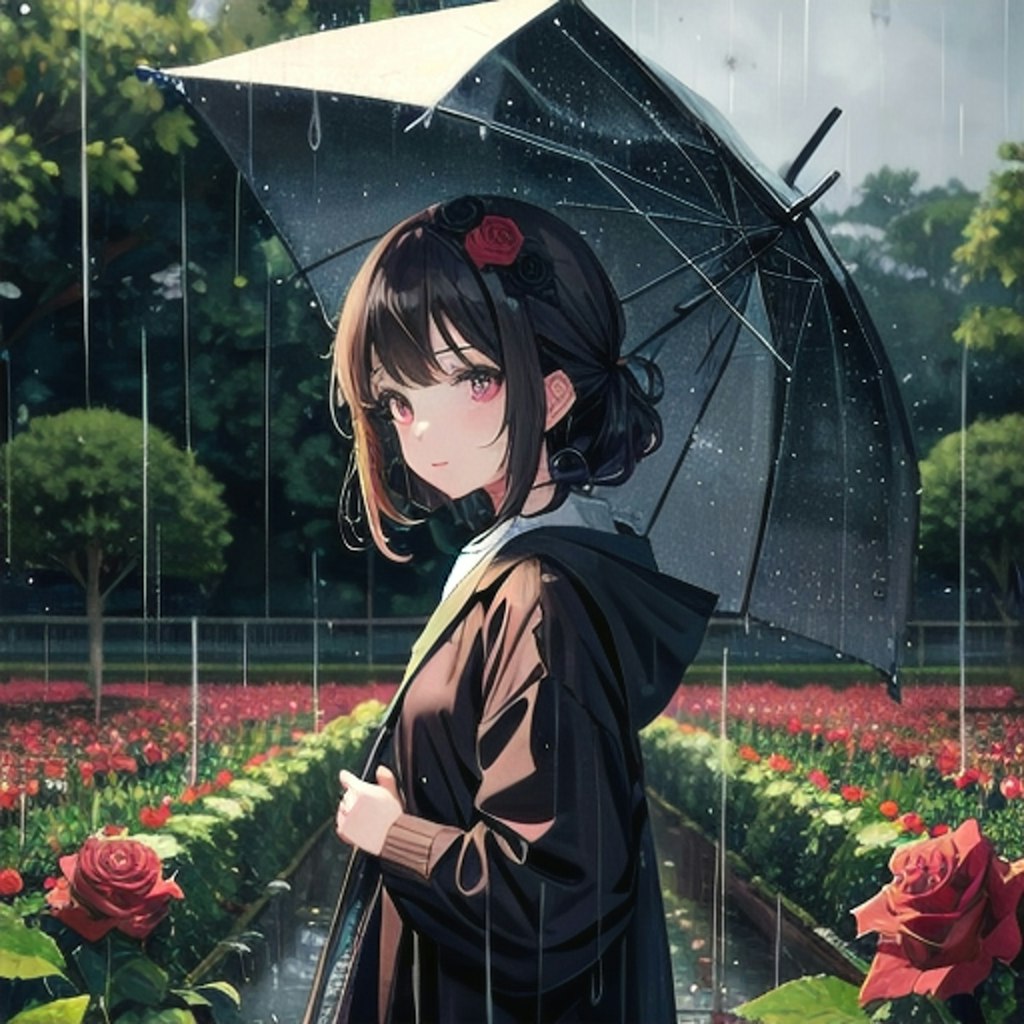 雨の日の薔薇園