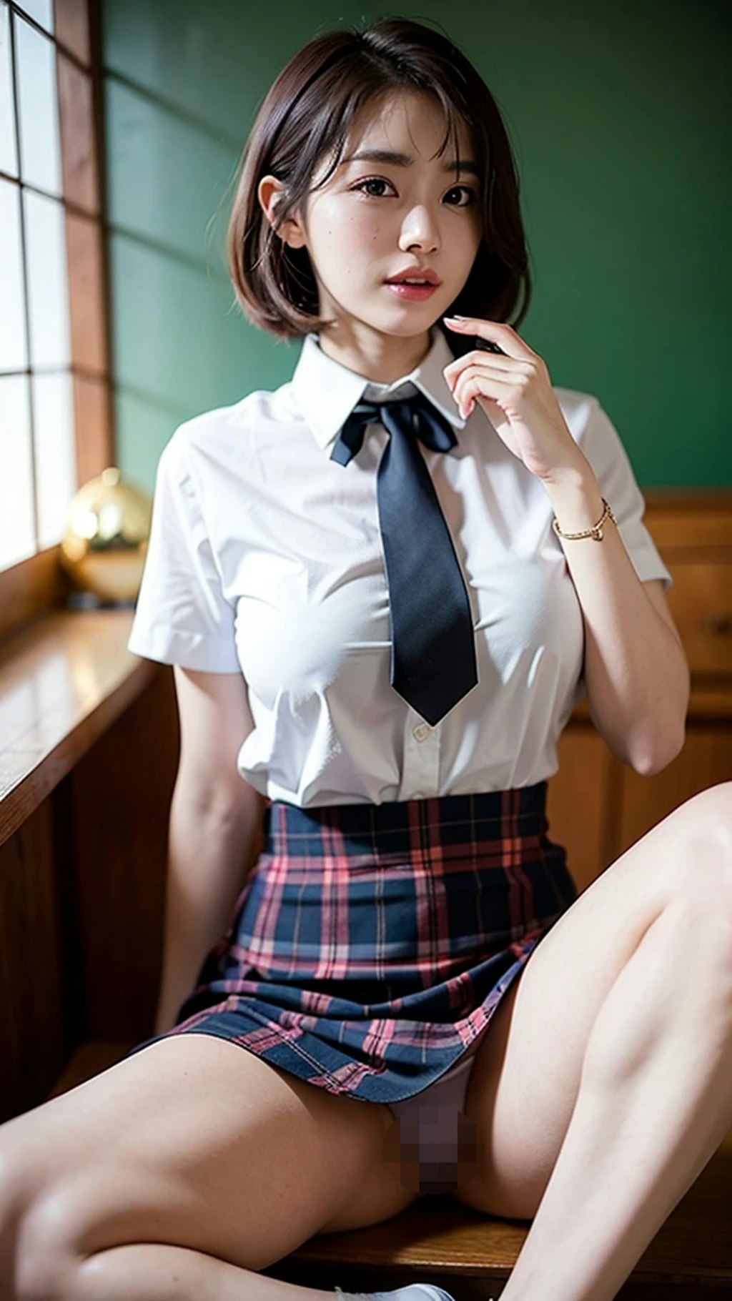 JKボブ制服・教室ヌード・AI美女