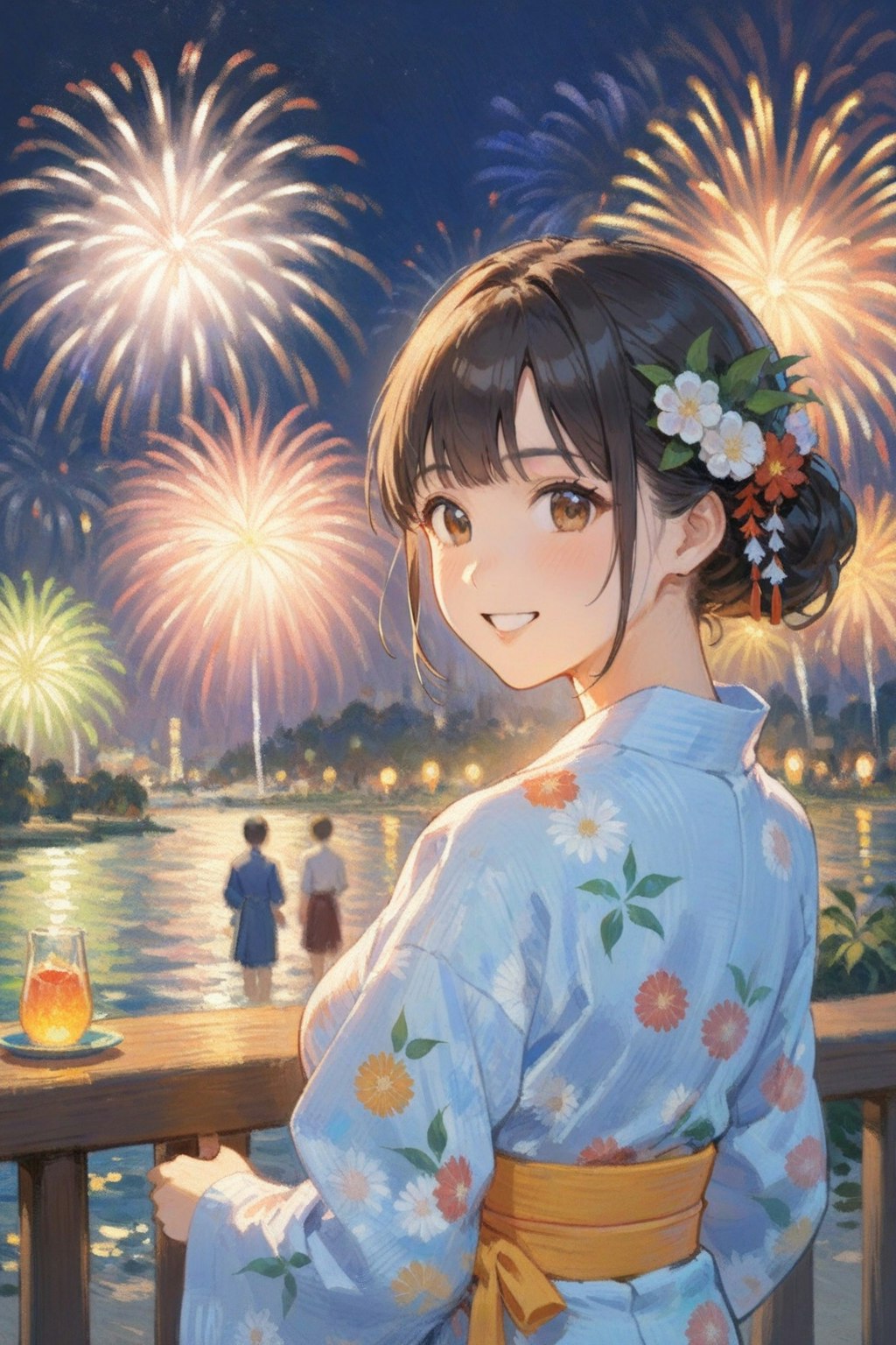 夏祭りと花火と浴衣の少女