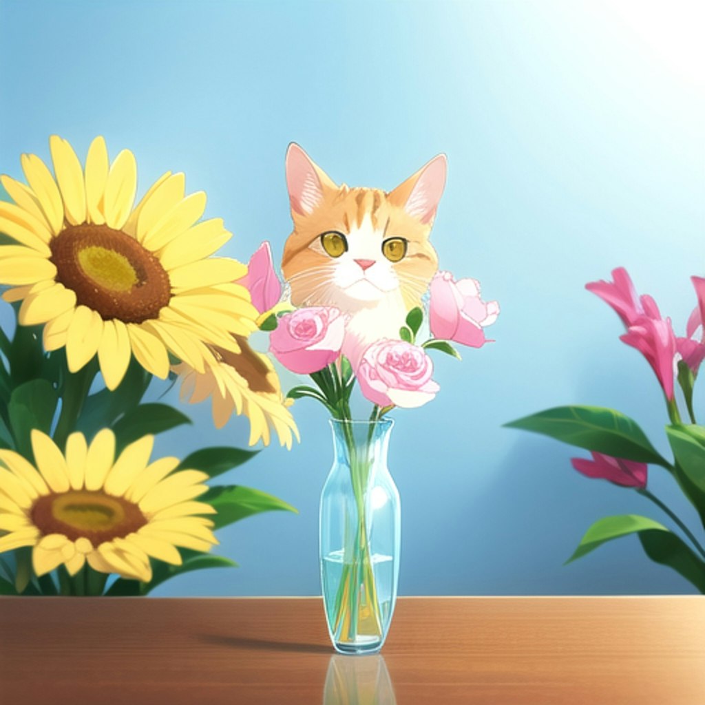 猫と花