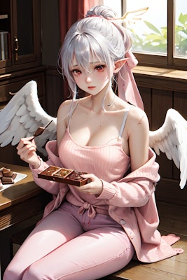 チョコを味見する奴隷天使