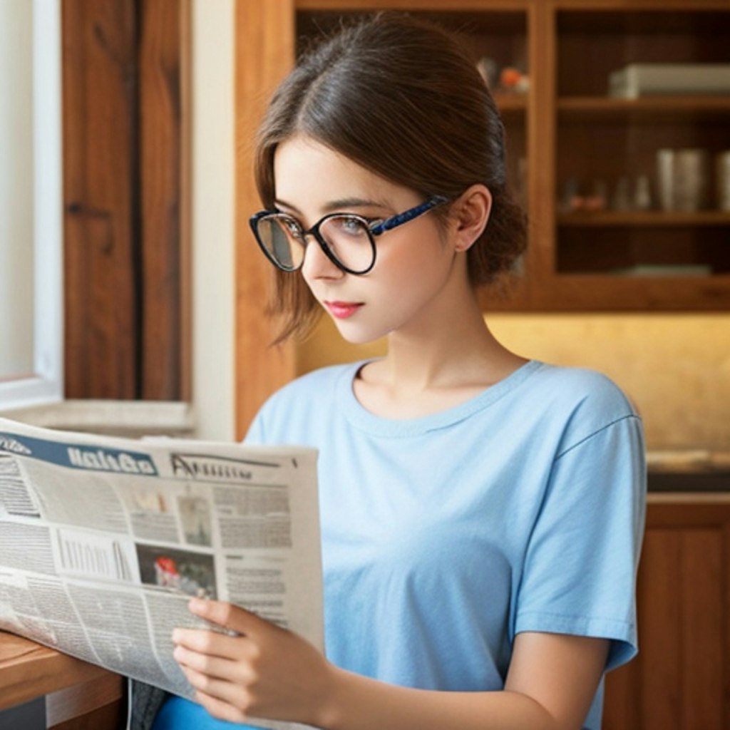 新聞を読む女性