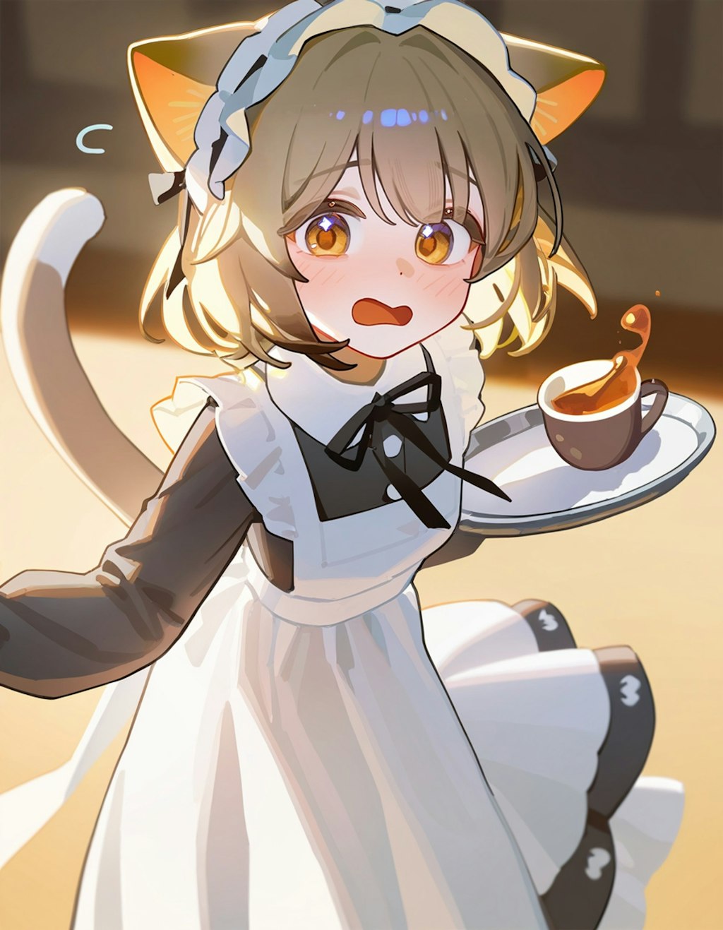 A clumsy and adorable cat-girl maid