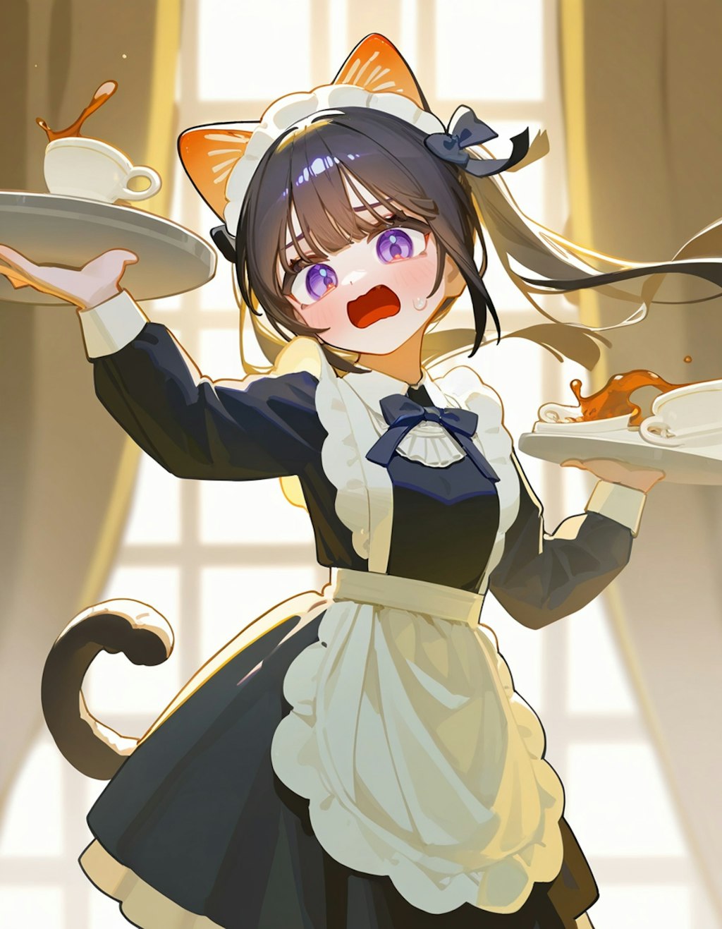 A clumsy and adorable cat-girl maid