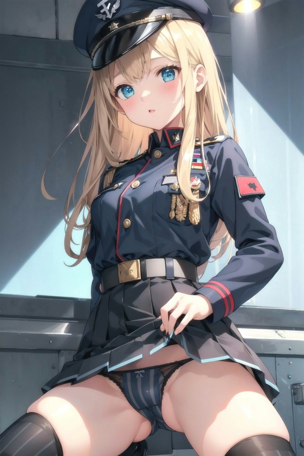 ちょっとオトナな縞パンの軍服少女