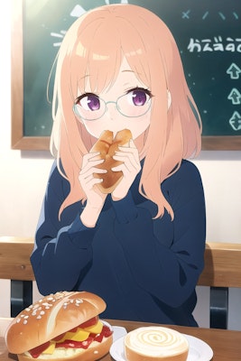 パンを食べるメガネ女子