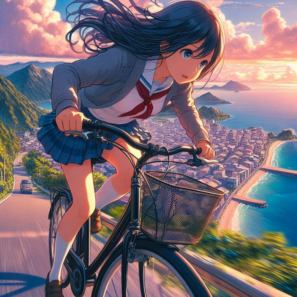 自転車をこぐ女の子