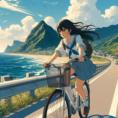 自転車をこぐ女の子