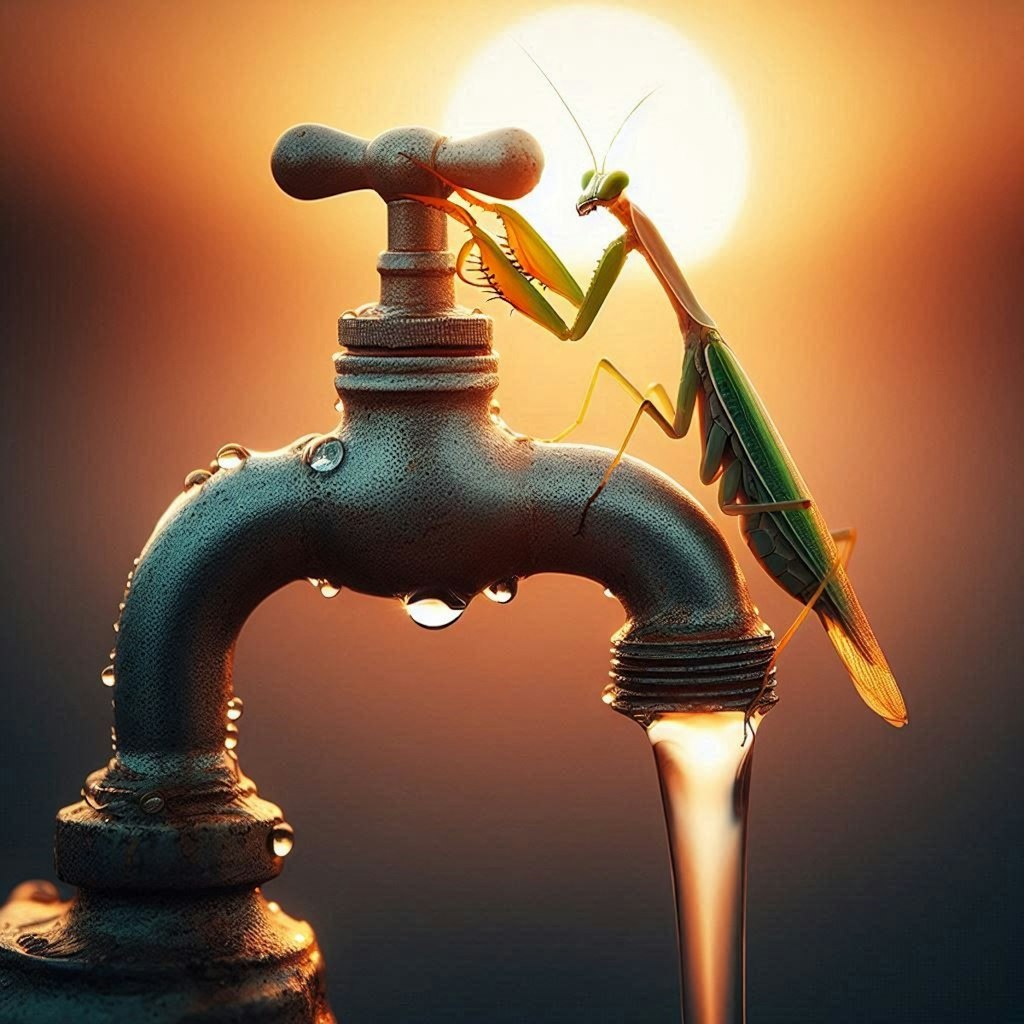 水道を守護るカマキリ