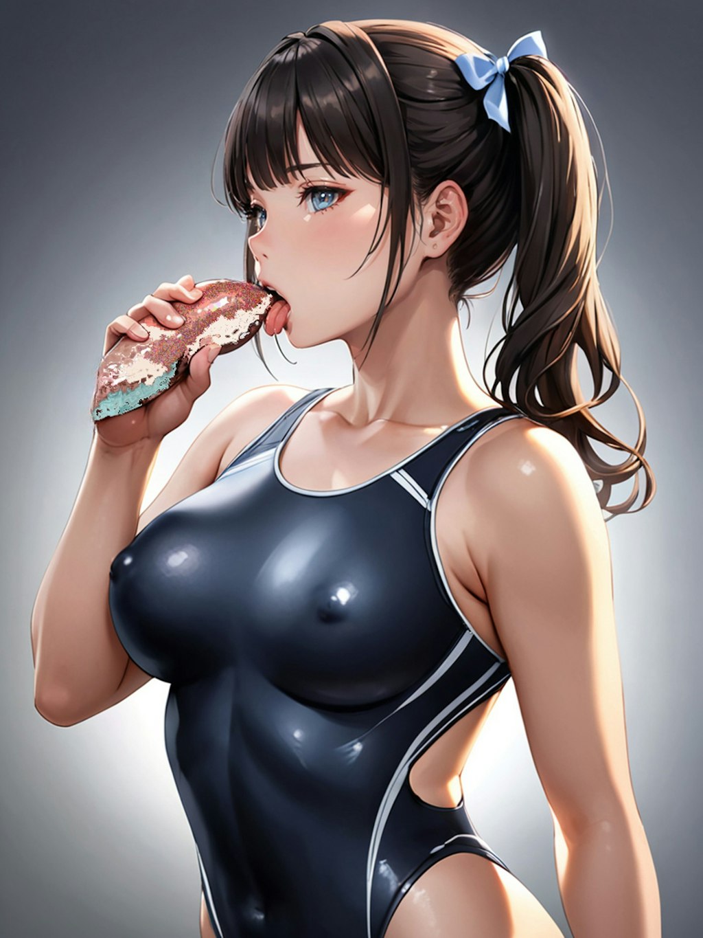 アイスを舐めるスク水女子