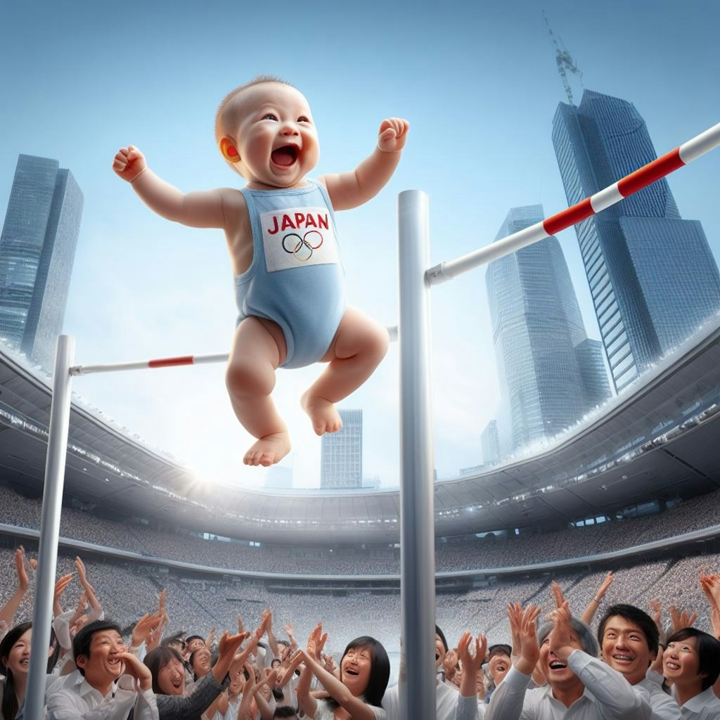 【謎画像】高跳びに挑む巨大赤ちゃん