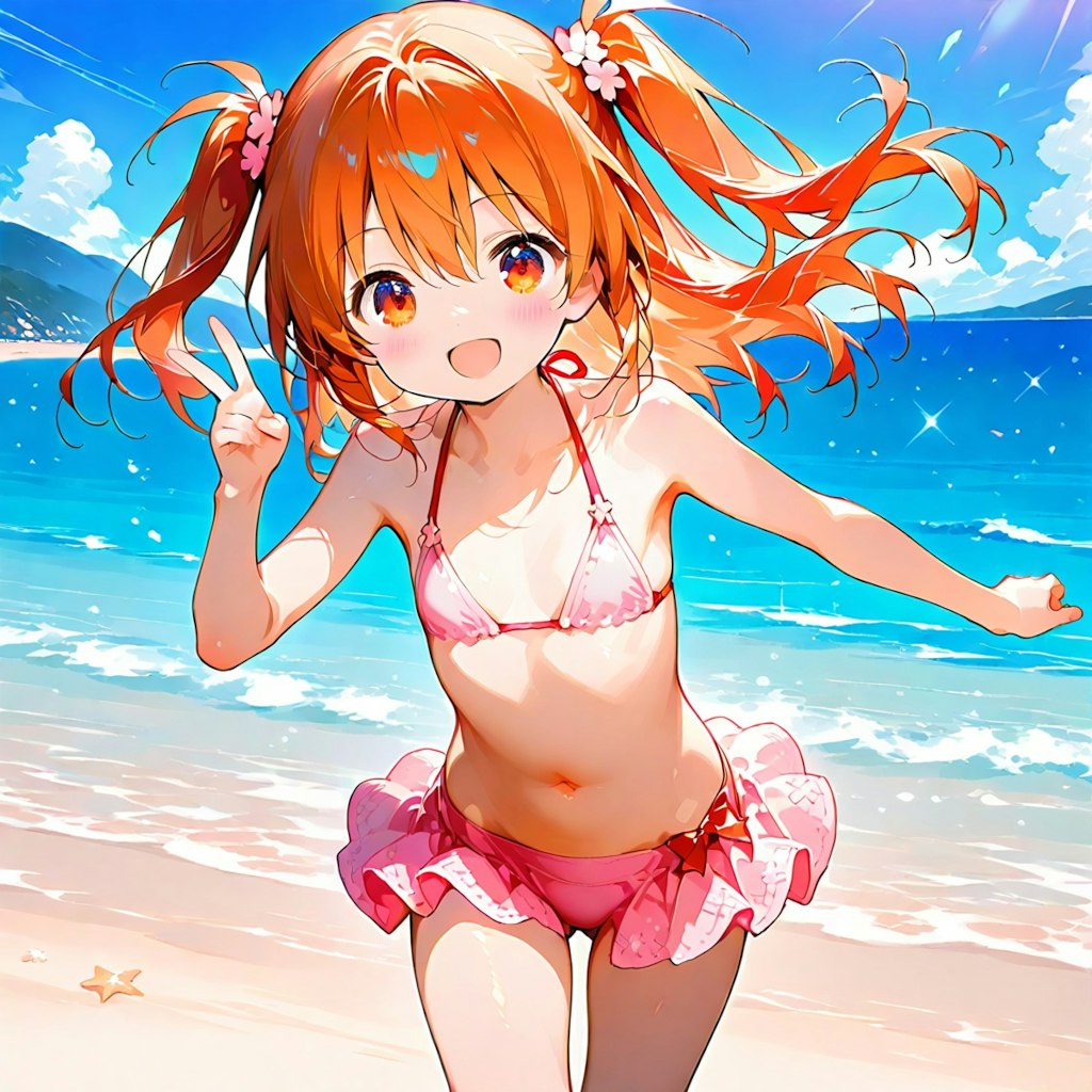 ららちゃん　海水浴と夕暮れの海
