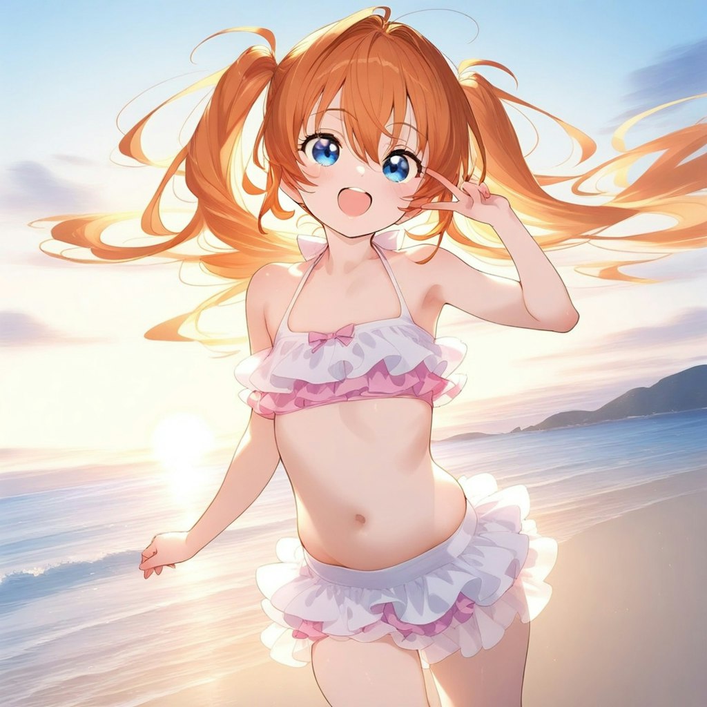 ららちゃん　海水浴と夕暮れの海