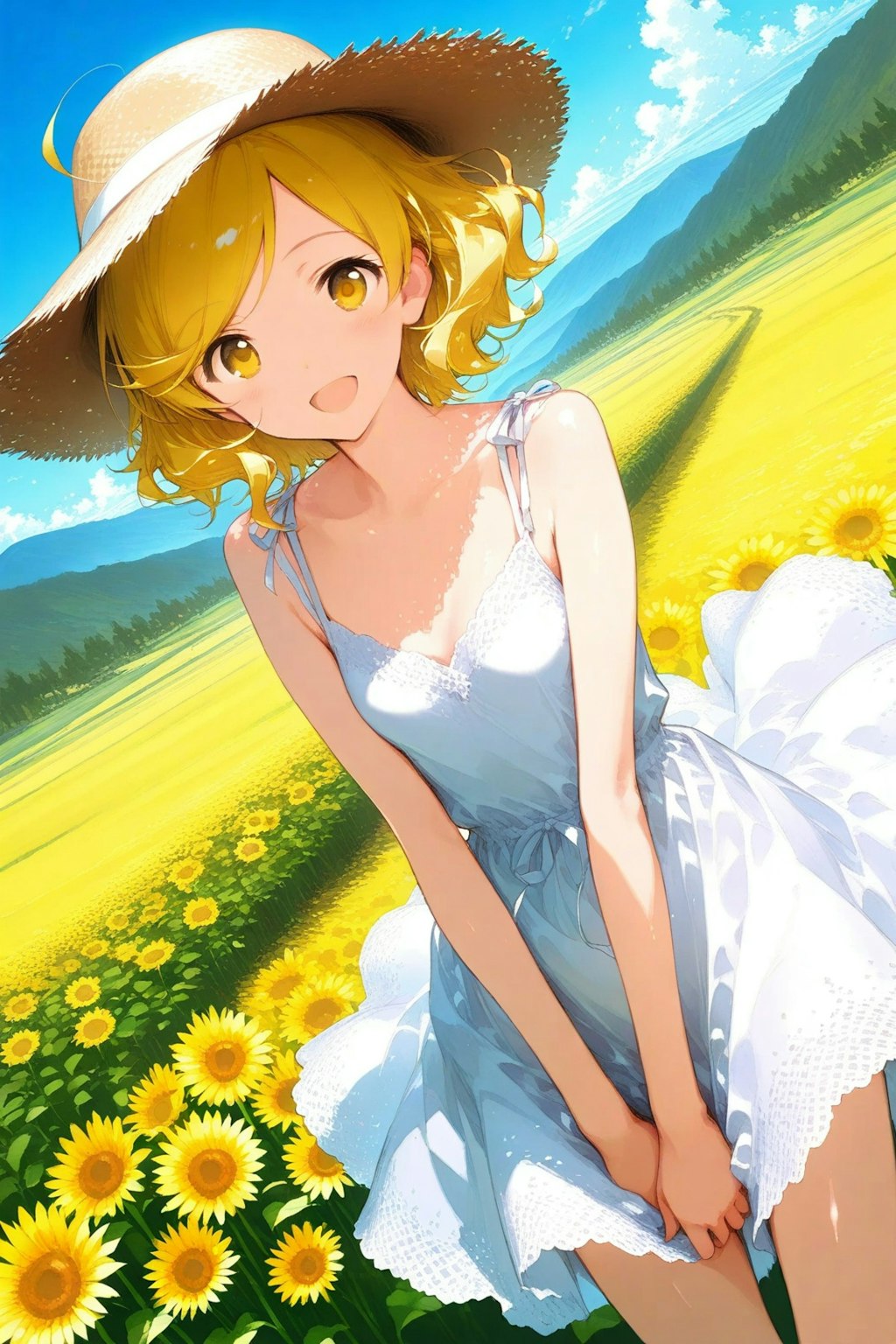 夏の花畑の黄島ユイさん