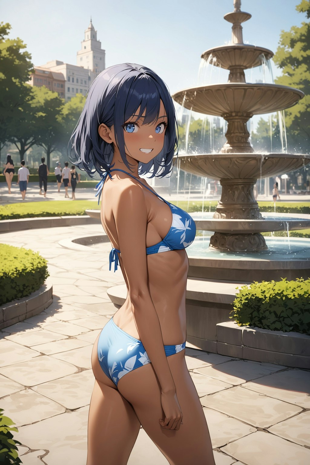暑いから公園で水着 Y616