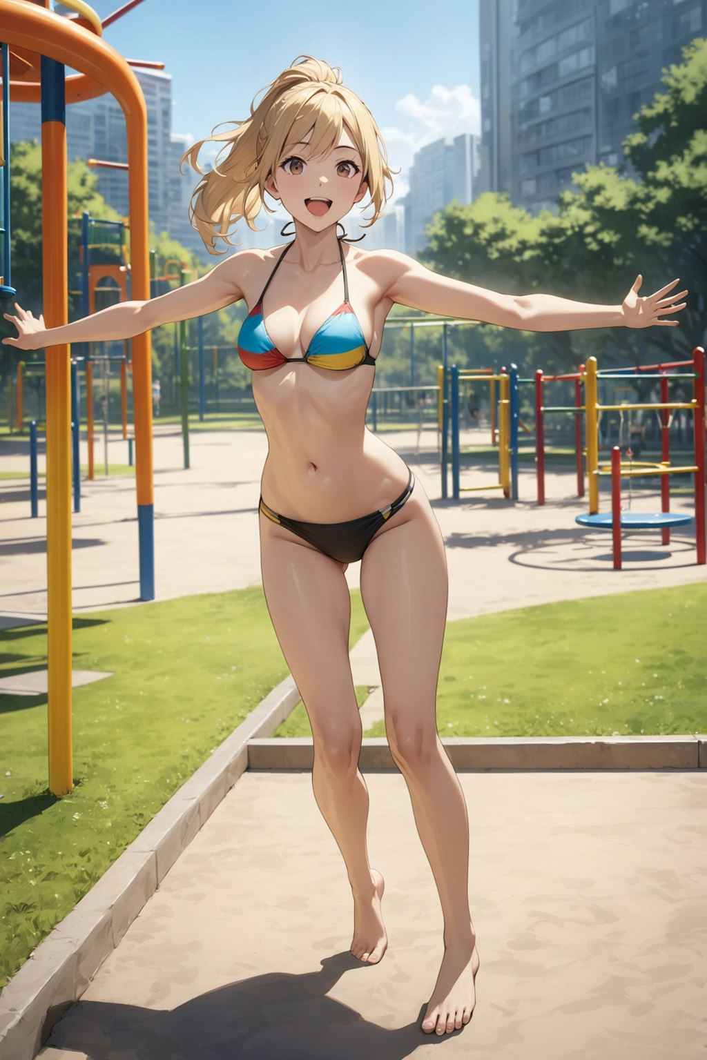 暑いから公園で水着 Y616