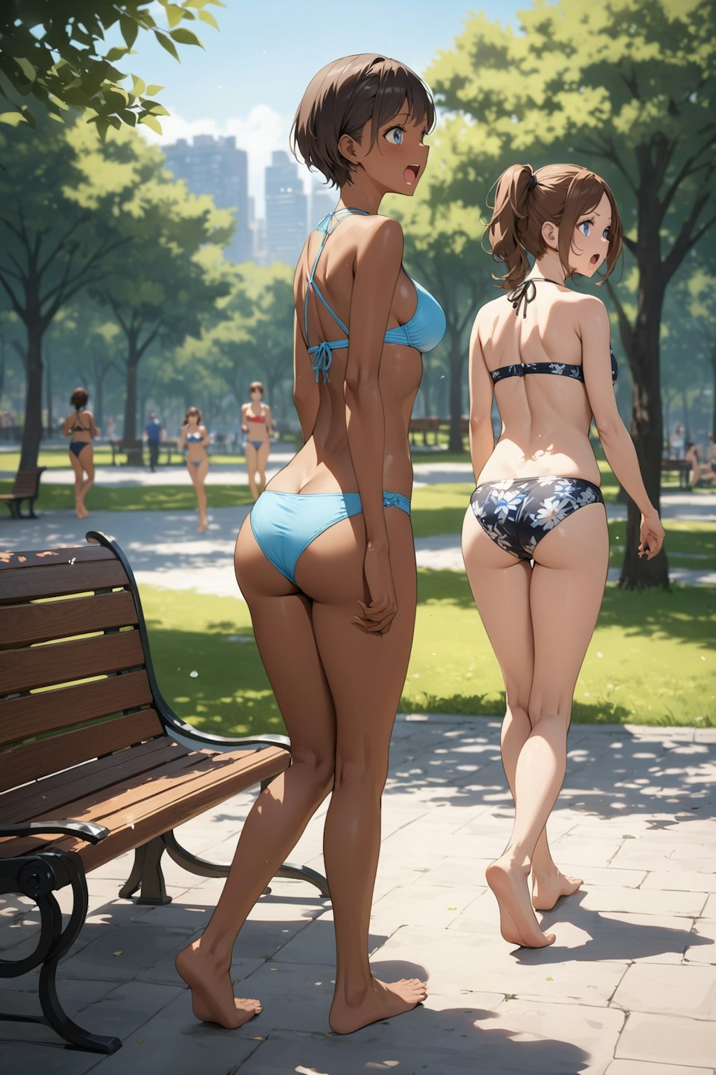 暑いから公園で水着 Y616