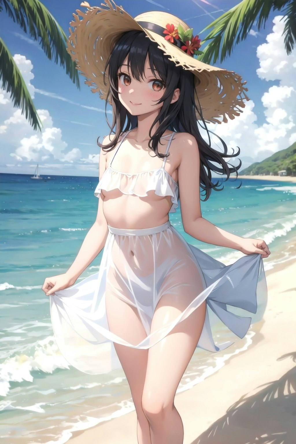 夏の浜辺のお嬢さん