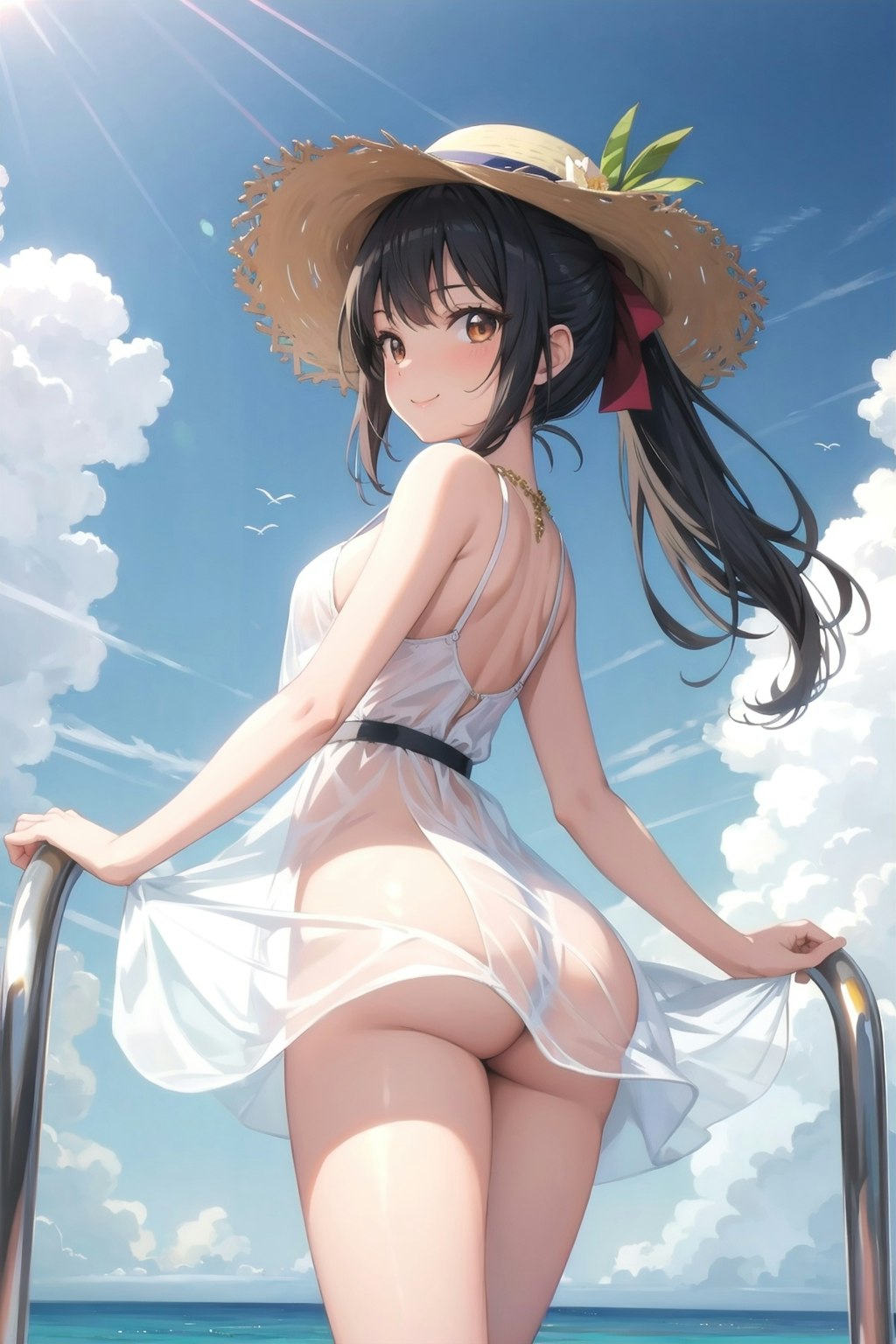 夏の浜辺のお嬢さん