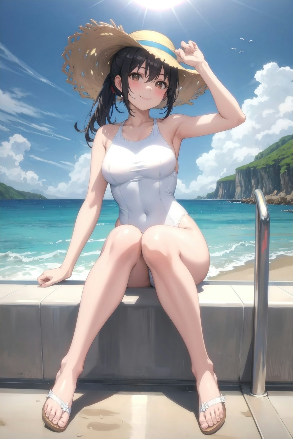 夏の浜辺のお嬢さん