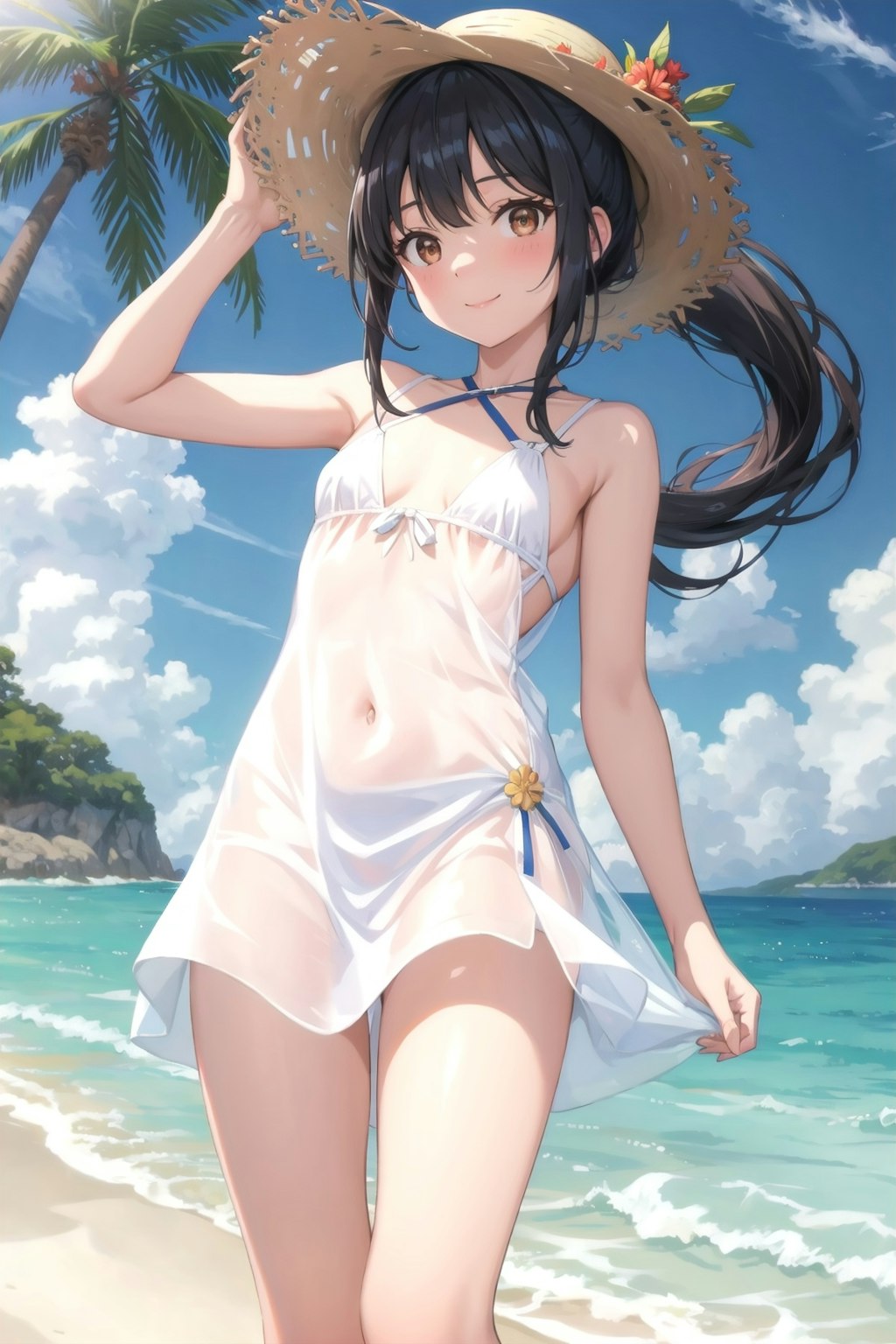 夏の浜辺のお嬢さん