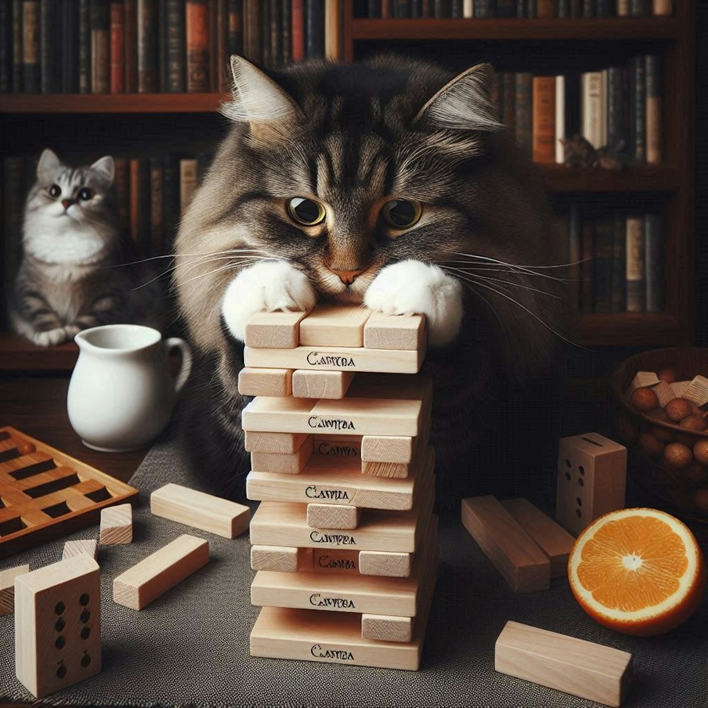 ジェンガする猫