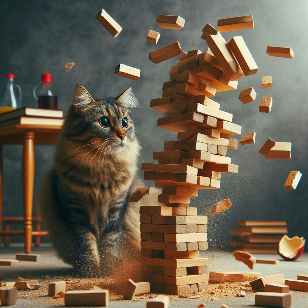 ジェンガする猫