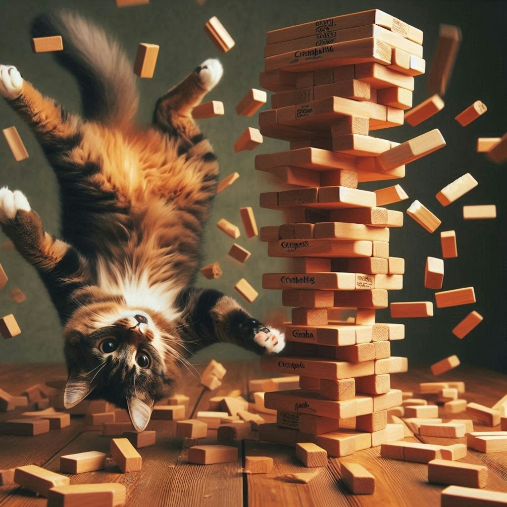 ジェンガする猫
